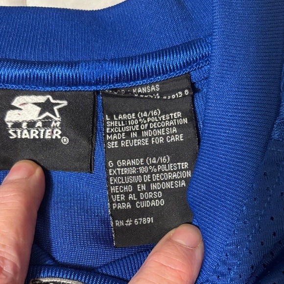 Starter Blue Kansas Jayhawks KU Football Jersey L-14/16 - Picture 4 of 11
